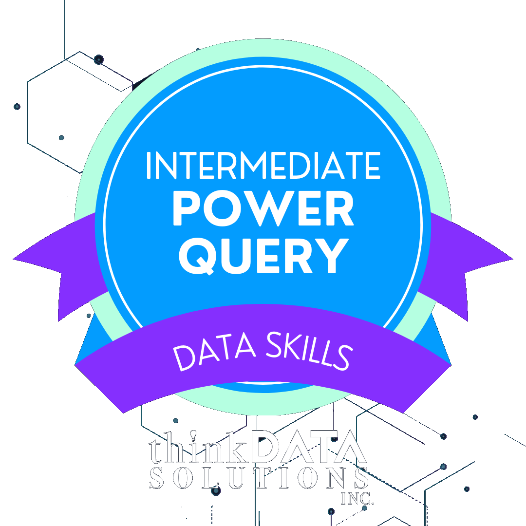 A badge with the words 'Intermediate Power Query for Excel'.