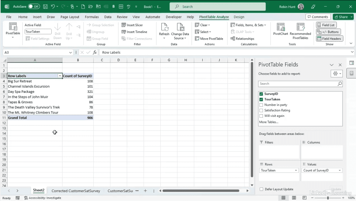 Excel spreadsheet with a pivot table.