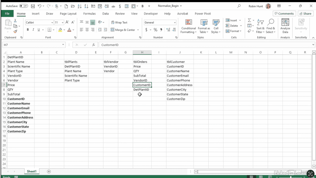 Spreadsheet with customer and plant information.