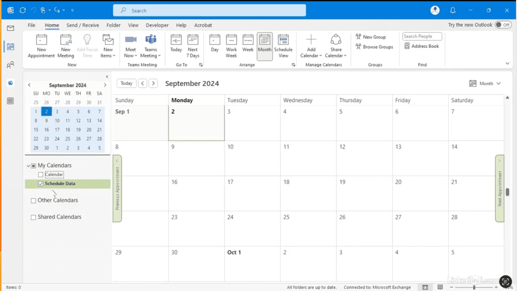 September 2024 calendar view in Outlook.