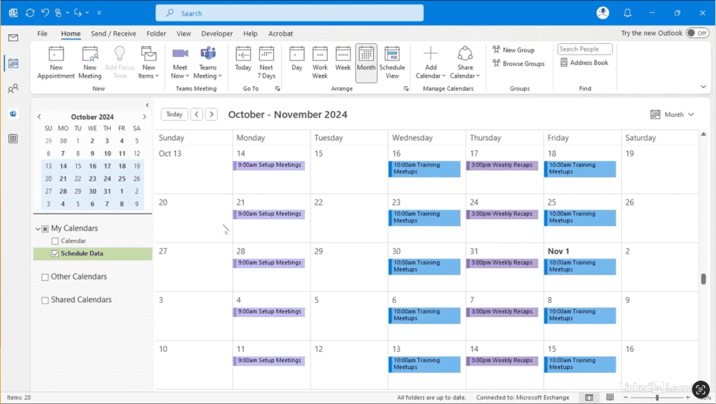 Calendar showing meetings for October 2024.