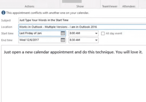 Using Words to Set Dates in Outlook Meetings